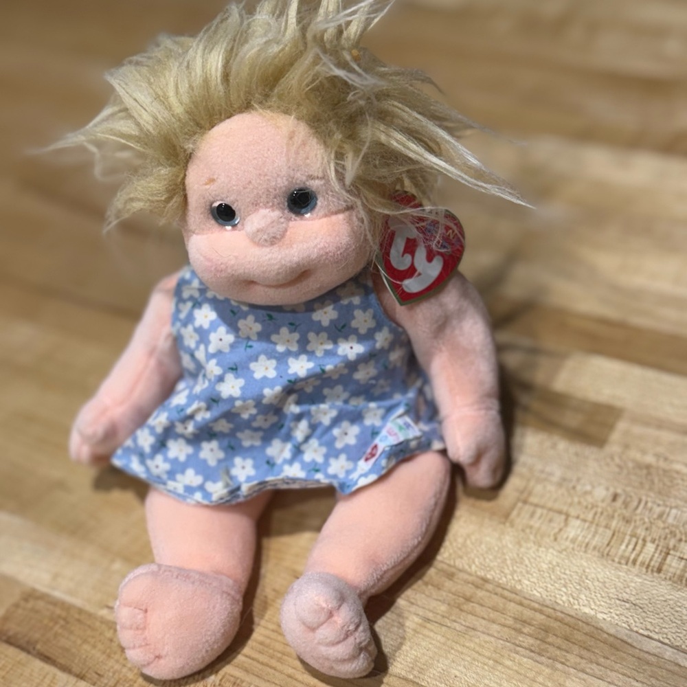 Ty Beanie Kids Stuffed Doll with Blue and Cream Dress